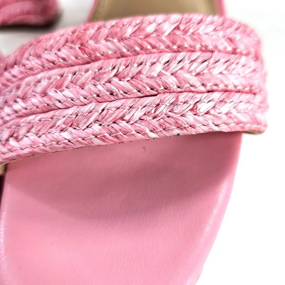 Steve Madden Lombardo Heeled Sandal Pink Raffeta Platform Buckle Ankle Strap W8 - Picture 15 of 16